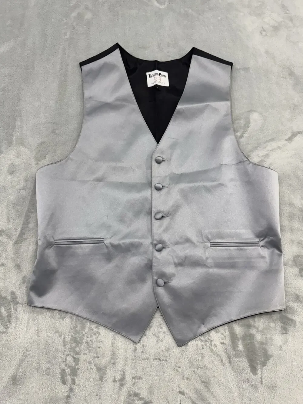 Tuxedo Park Vest Mens M Silver Polyester Satin Tuxedo Wedding Formal Prom USA